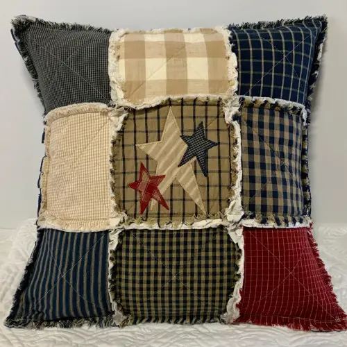 Primitive Star Quilted Pillow Cover