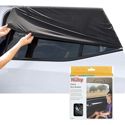 Nuby Car Seat Sunshade for Vehicle Window | 2 Pack| Breathable Mesh Fabric | Full Window Function for Fresh Air Flow | Blocks Sun Rays, Bugs, and Cools Car |Black