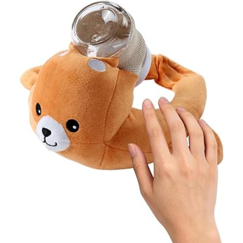 Hands Free Bottle Holder for Baby with Soft Animal Cover (Light Brown)