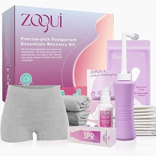 20 Pcs Mom Postpartum Essentials Recovery Kit, Hospital Bag Must Haves for New Mom, Postpartum Pads, Peri Bottle, Cooling Spray, Perineal Soothing Liners, Disposable Underwear, Hot&Cold Packs(Set)