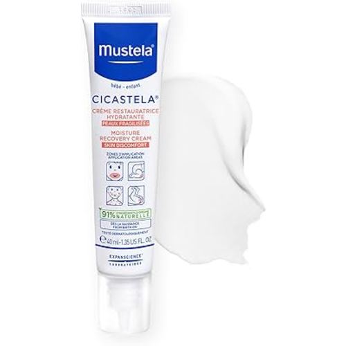 Mustela Cicastela Moisture Recovery Cream - Multipurpose Baby Ointment for Skin Discomfort - with Natural Avocado & Hyaluronic Acid - Fragrance-Free - 1.35 fl. Oz