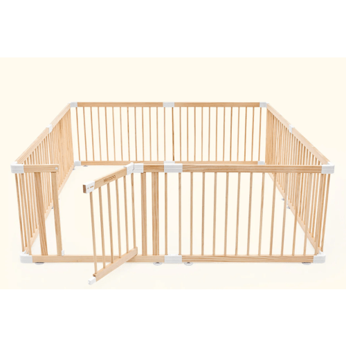 HARPPA Grovi Wooden Baby Gate Playpen | Non-Toxic Foldable DIY Adjustable Play Yard for Infants & Toddlers – Natural Finish Baby Fence for Small & Large Spaces