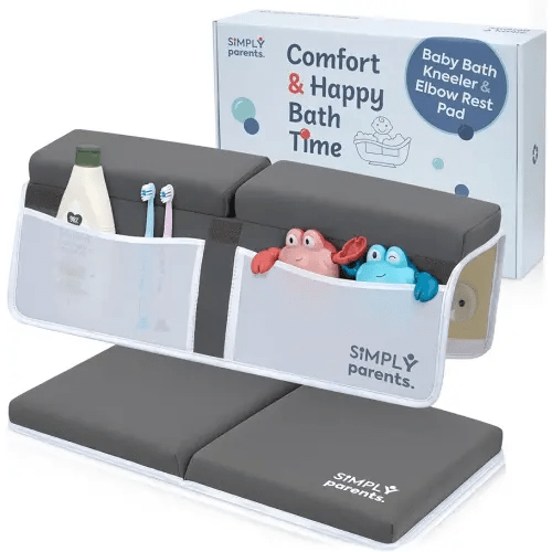 Simply Parents Comfortable Baby Bath Kneeler and Elbow Rest Pad Set - Quick-Dry Non-Slip Bath Kneeling Pad for Bathing Baby, Baby Bath Time Essentials for Newborn, Baby Bath Accessories for Tub