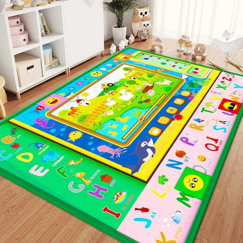 Baby Mat for Floor,Plush Baby Crawling Mat ABC Playmat for Babies Infants Toddlers, Large Extra Thick Non-Slip Padded Baby Tummy Time Activity Mat Gym Rug,Foldable Floor Mats for Kids Learning Playing