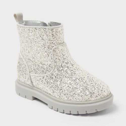 Toddler Flora Chelsea Boots - Cat & Jack™ Silver 5T: Zipper Closure, Flexible Outsole, Round Toe