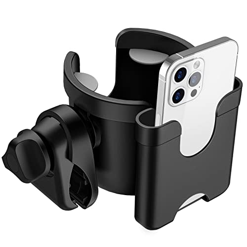 Guiseapue Stroller Cup Holder with Phone Holder, Universal Bottle Holder for Wheelchair, Walker, Bike, Scooter, Stroller Accessories for Uppababy, Nuna, Bugaboo, Doona Stroller, Gifts for Women, Men