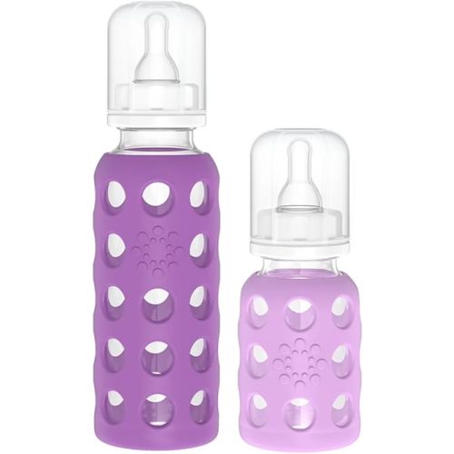 Lifefactory Glass Baby Bottle BPA Free | Protective Silicone Sleeve | 4oz/9 oz Pack of 2 | Grape, Lavender
