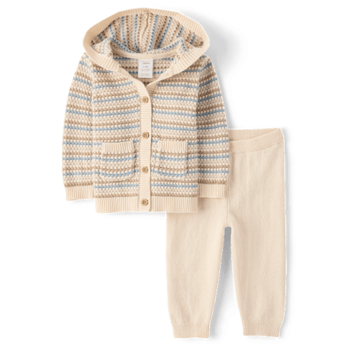 Baby Striped Textured 2-Piece Outfit Set - Blue