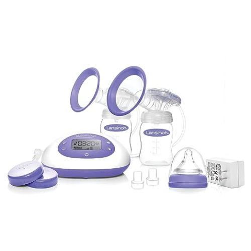 Lansinoh Signature Pro Double Electric Breast Pump, Portable Breast Pump, 3 Power Options, LCD Display, Includes Breast Pump Bag, 25mm Breast Pump Flanges and 2 Lansinoh Baby Bottles