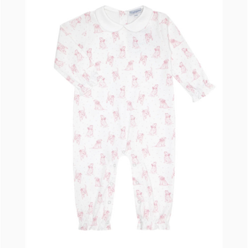 Pink Puppy Love Print Romper long sleeve