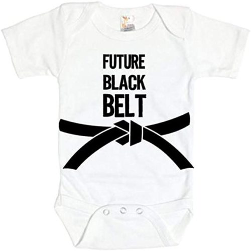 Ebenezer Fire Karate Onesie, Future Black Belt, Martial Arts Baby Outfit, Unisex Romper - 6-12 Months - White Short Sleeve