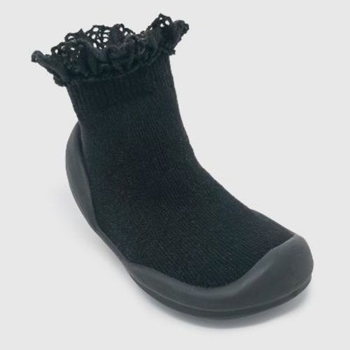 Komuello Toddler Girl Sock Shoes - Lace Trim Black Size 12-18m