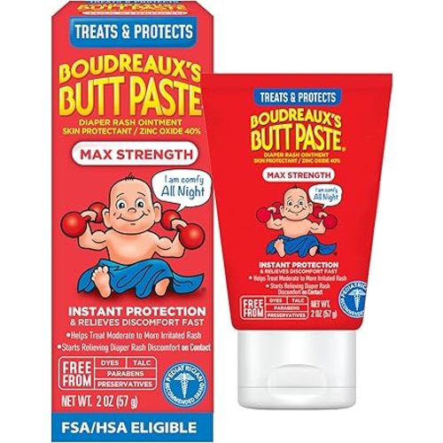 Boudreaux's Butt Paste Maximum Strength Diaper Rash Cream, Ointment for Baby, 2 oz Tube
