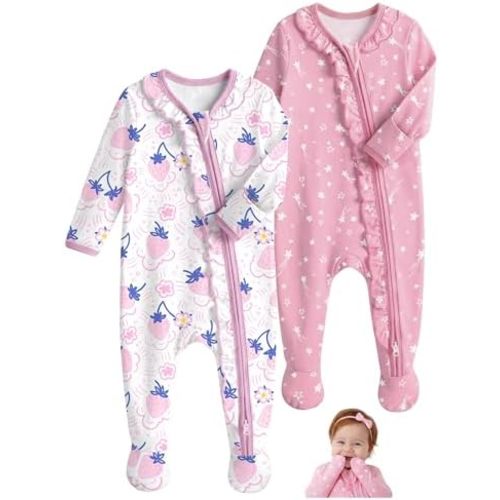 Rayon Made from Bamboo Baby Pajamas Baby Sleepers for Newborn 0-3 3-6 6-9 Months 2Pcs Footie Pjs Baby Girls Clothes