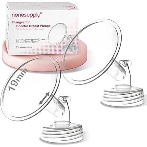 Nenesupply 19mm 2 pc Flanges Compatible with Spectra S2 S1 9 Plus Synergy Gold Breastpump Replacement to Spectra Pump Parts Flange Accessories Wide Mouth Work with Valve Backflow Protector Bottle