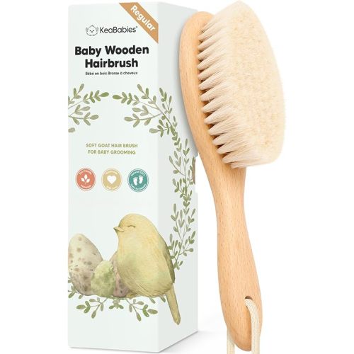 Wooden Baby Hair Brush - Cradle Cap Baby Brush with Soft Goat Bristles, Perfect Gentle Scalp Newborn Comb for Infant, Girls, Boys, Bath Essentials (Walnut, Oval)
