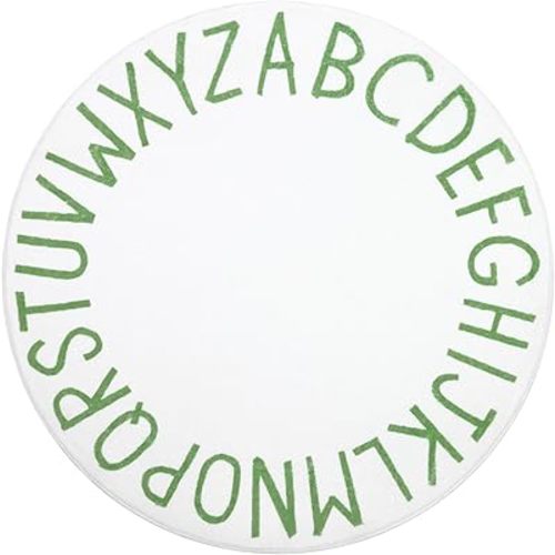 Topotdor Round Kids Play Rug Alphabet Nursery Area Rug Extra Large Soft Crawling Play Mat for Children Toddlers Bedroom (47 inch, Green/White)