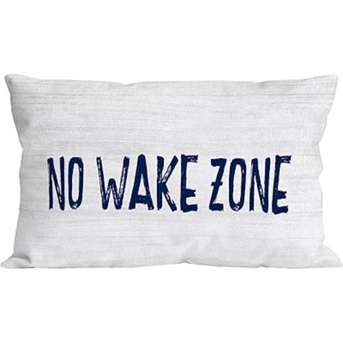 Funny Quote No Wake Zone Nautical Throw Pillow Cover Pillowcase 12x20 Inch Decor, Lake House Adventure Farmhouse Porch Sofa Bed Home Decoration
