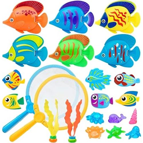 Korlon Tec 23 Pcs Pool Toys for Kids, Bath Toys Dive and Grab Fishing Game Set, Diving Toys for Summer Pool Swimming Bath Time