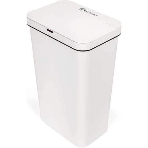 SIMPLI-MAGIC 79502 13 Gallon Touchless Sensor Trash Can, Rectangle Garbage Bin, Perfect for Home, Kitchen, Office, White