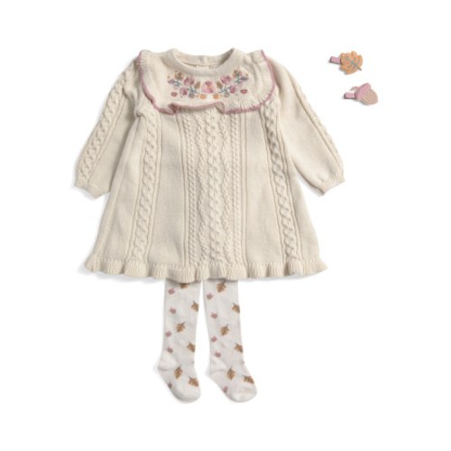Infant Girls Embroidered Dress With Printed Tights And Hair Clips | Girls' Dresses | T.J.Maxx