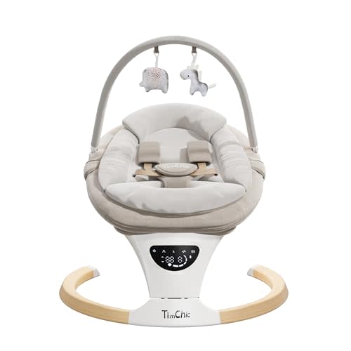 Baby Swings for Infants, Portable Infant Swing with 5-Speeds, 3-Adjustable Height, 3 Timer & 12 Lullabies, Mutil-Function Electric Swing for Baby, Indoor & Outdoor Use (Beige)