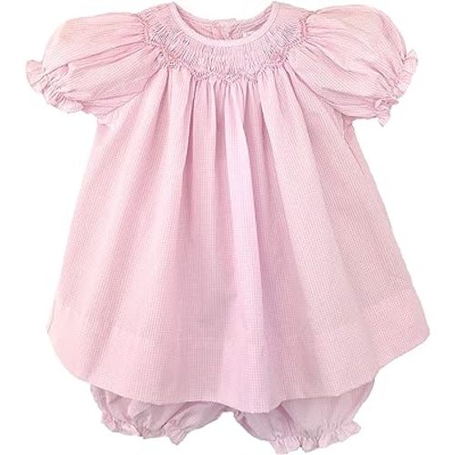 Petit Ami Baby Girls' Bishop Zig-Zag Smocked Dress, Newborn, Pink