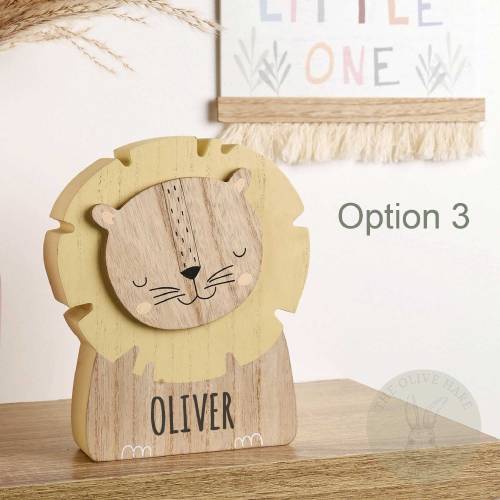 Personalized Wooden Lion Money Box for Children - Custom Engraved name
