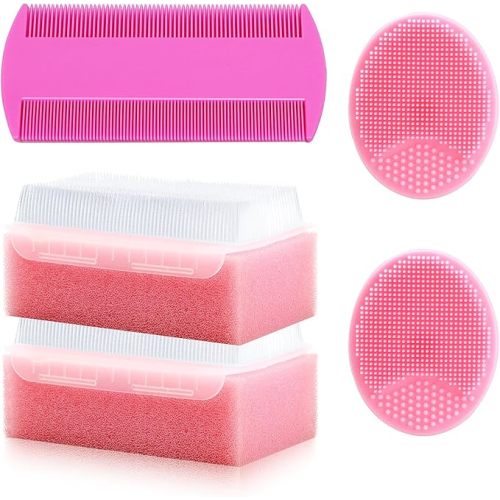 Cradle Cap Brush for Babies, 5Pcs Cradle Cap Treatment Set with Soft Bristle Brushes Silicone Scrubber Fine-Tooth Comb for Newborn Bathing Essentials Baby Brush and Comb Set (Pink)