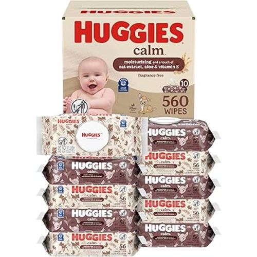 Huggies Calm Baby Wipes, Unscented, Hypoallergenic, 10 Push Button Packs (560 Wipes Total)