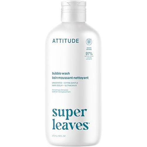 ATTITUDE Bubble Bath, EWG Verified, Plant and Mineral-Based, Dermatologically Tested, Vegan Body Care Products, Extra Gentle, Unscented, 16 Fl Oz
