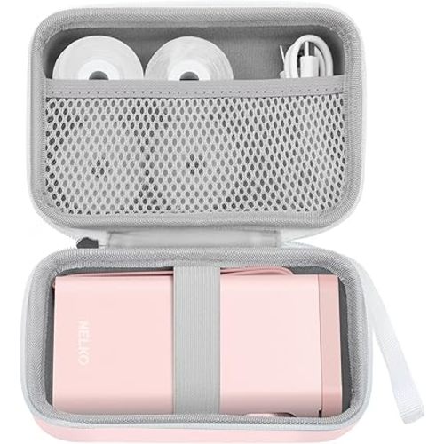 Nelko Genuine Case Compatible P21 Label Maker, Compatible with Most Mini Label Printers, for Labeler Makers & Labeling Tapes, Box with Mesh Pocket for Batteries Accessories (Case Only), Pink