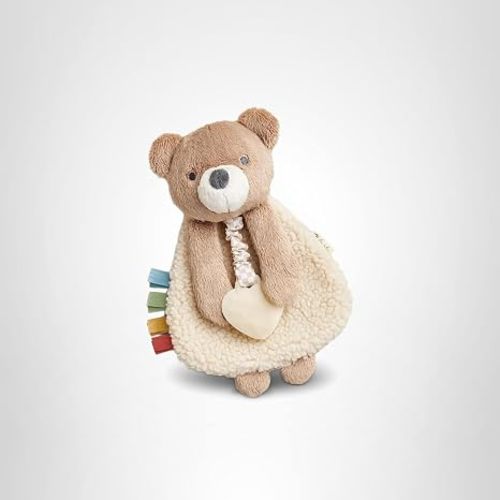 Itzy Ritzy - Itzy Lovey Including Teether - Baby Lovey with Teether, Textured Ribbons & Dangle Arms - Features Crinkle Sound, Sherpa Fabric and Minky Plush (Bear)