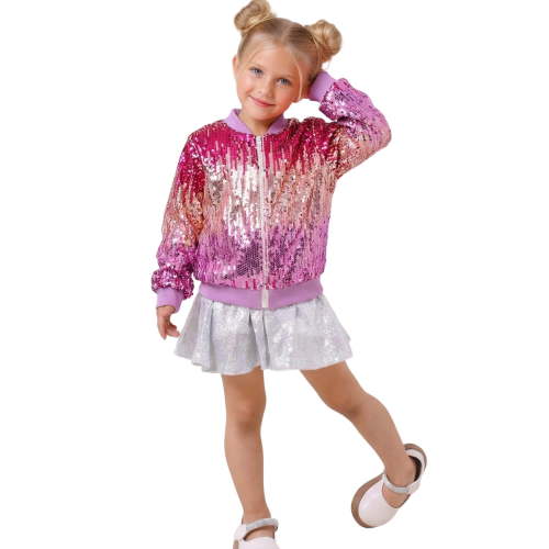 Kiijoy Girls Sparkly Sequin Jacket Colorful Glitter Zip Up Bomber Jacket Coat, Sizes 4-12