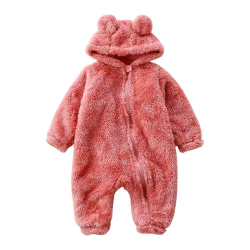 skpabo Baby Boy Girl Zipper Fleece Hooded Bear Jumpsuit with Cute Ears Fuzzy Long Sleeve Jumpsuit Toddler Infant Fall Winter Outfit Pink 3-6 Months