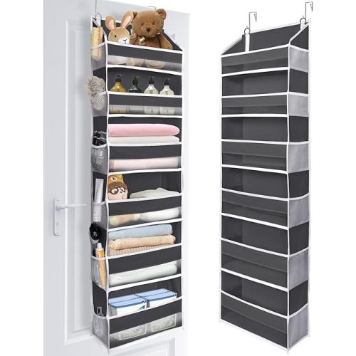 ULG Over The Door Organizer with 6 Large Pockets 12 Side Pockets, 50lbs Weight Capacity Door Hanging Organizer for Bedroom, Bathroom, Pantry, Nursery Storage, Dark Gray