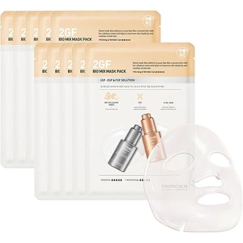Pregnancy Safe 2GF Bio Gel Face Mask Elasticity, Deep Hydration Elasticity, Plumping Improvement, Glow Skin, Growth Factor (EGF FGF) Korean Skincare (10 sheets), Beach Vacation Essentials