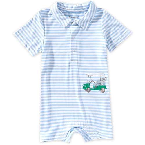 Angel Dear Baby Boys Striped Golf Cart Applique Polo Collar Romper