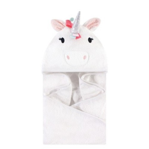 Hudson Baby Infant Girl Cotton Animal Hooded Towel, Rainbow Unicorn, One Size