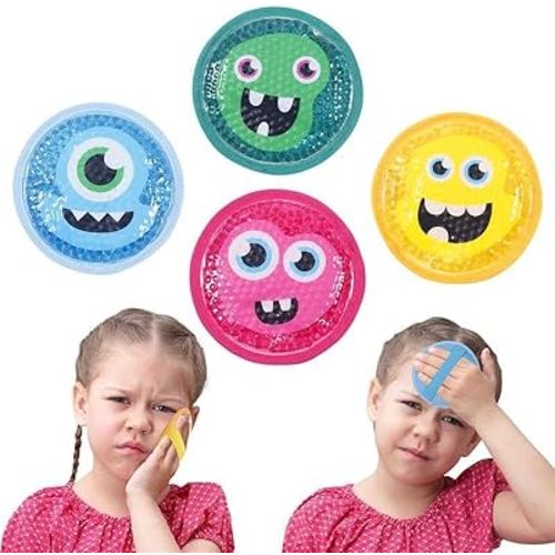 Magic Gel Kids Ice Packs for Boo Boos - Pack of 4 - Reusable Soft Ice Packs for Kids - Small Squishy Gel Pack for Baby or Toddler - Fun Cute Monster Design
