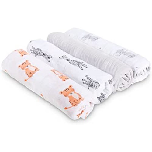 aden + anais Essentials Muslin Swaddle Blankets for Baby Girls and Boys, Newborn Receiving Blanket for Swaddling, 100% Cotton Baby Swaddle Wrap, 4 Pack, Safari Babes