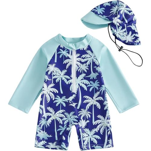 Toddler Baby Boy Rash Guard Swimsuit Whale One Piece Zipper Swimwear Infant Bathing Suit Beachwear with Sun Hat