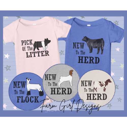 Livestock "New to the Herd" Bella Canvas Infant One-Piece Bodysuit | Cow Lamb Goat Pig