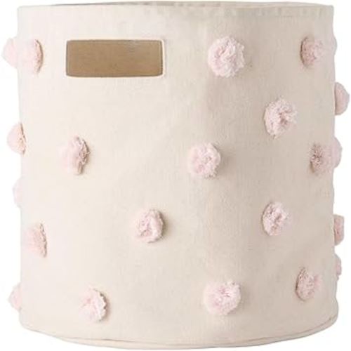 Pehr Pom Pom Basket, Bin (Blush) | 100% Cotton Canvas Storage for Nursery, Playroom & Home | Decorative Organizer | 13”D x 12”H