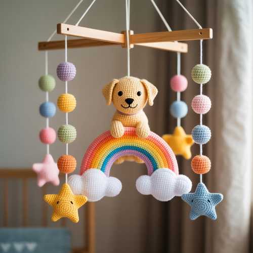 Custom Crochet Pet Baby Mobile, Rainbow Nursery Decor