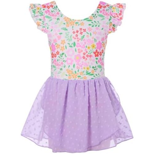 Funnycokid Ballet Leotard for Girls Dance Leotards with Skirt Toddler Ruffle Sleeve Ballerina Outfit