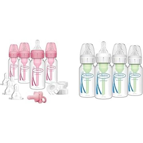 Dr. Brown's Anti-Colic 4 Piece Pink Feeding Set with Slow Flow Nipples & Dr. Brown's 4 Pack Anti-Colic 4 oz Narrow Baby Bottles