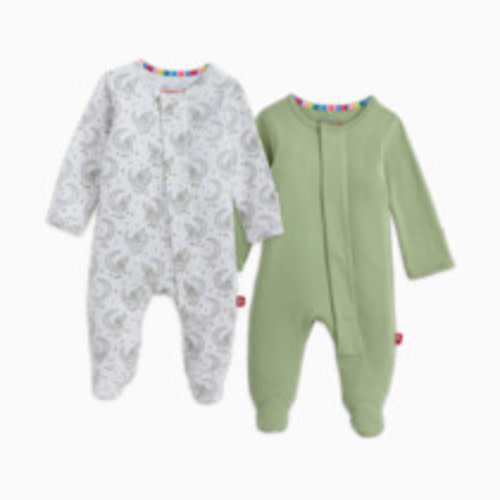 Magnetic Me Organic Cotton Magnetic Footie 2 Pack Bundle - Green Assorted, Newborn