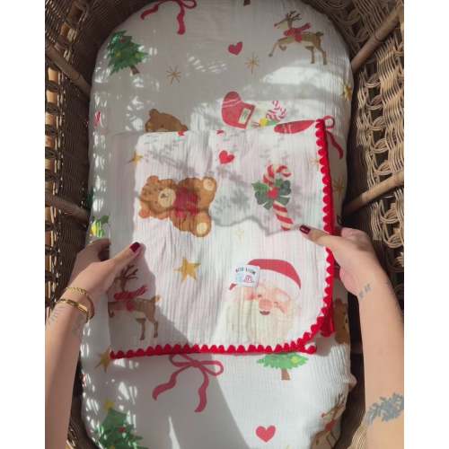 Reversible Organic Muslin Blanket - Dear Santa (Red)