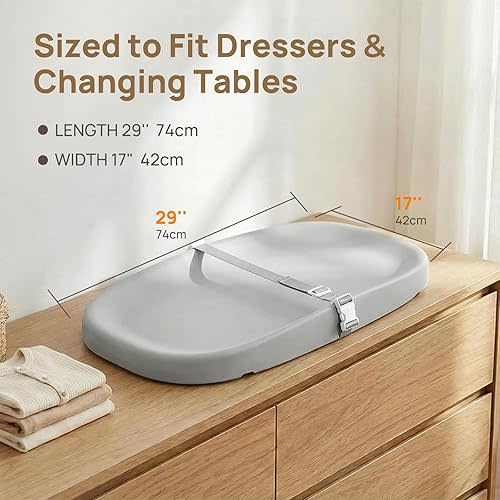 Papablic Baby Changing Pad – Soft & Wipeable Diaper Changing Table Mat for Dresser Bed Sofa, Built-in Safety Belt, Non-Slip, Waterproof, Easy to Clean – Gray, Ideal Gift for New Parents